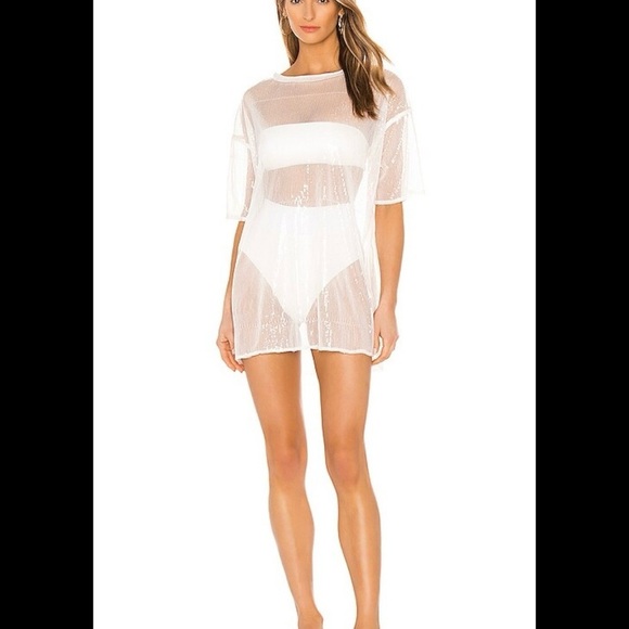 superdown Other - Revolve | Superdown Sheer Sequin Mesh Mini Dress XS White Beach Coverup